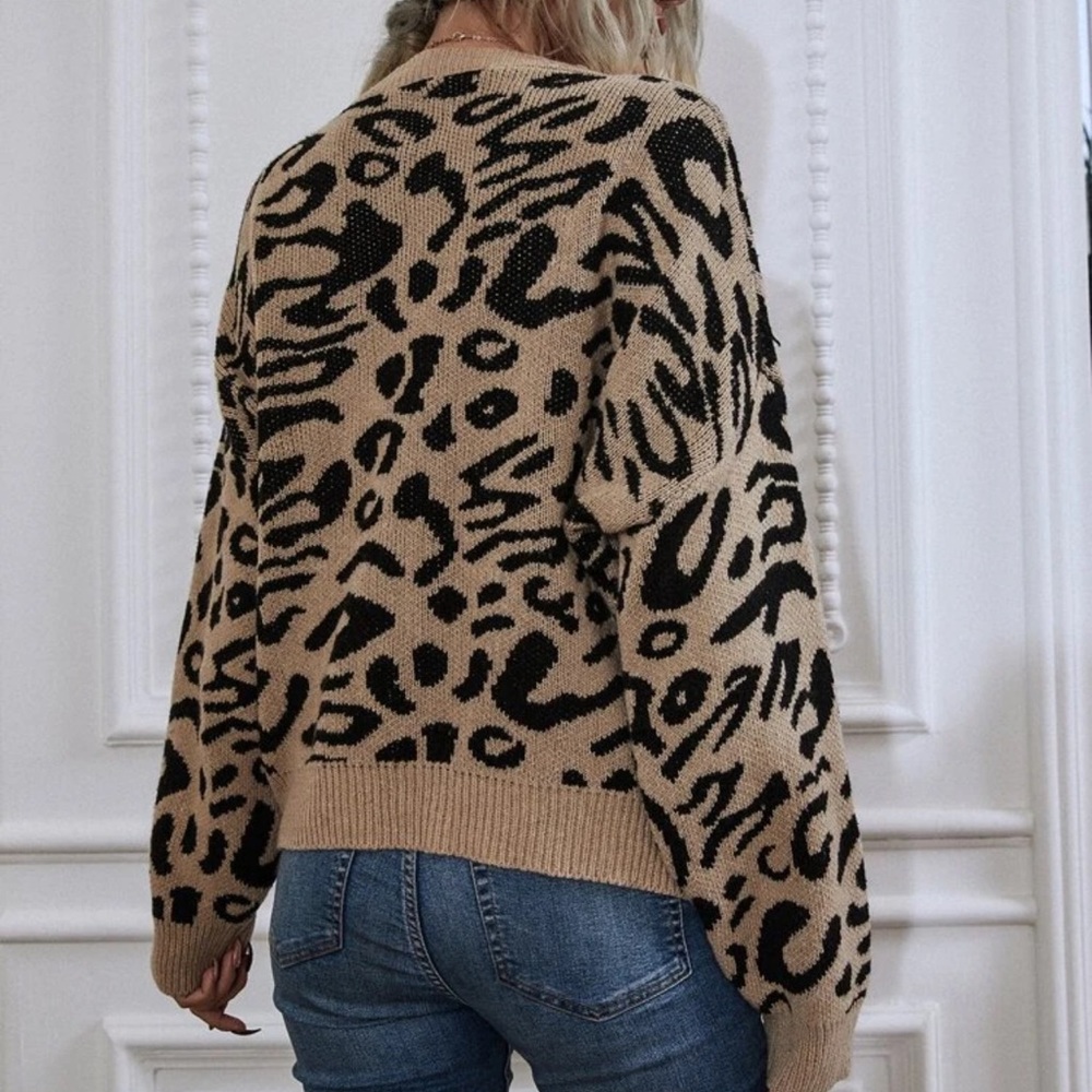 Leopard print soft knit sweater oversized cream - Picture 5 of 5